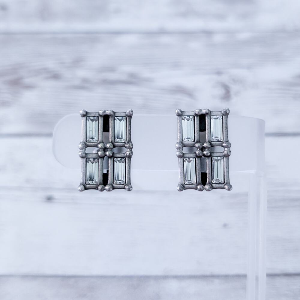 Vintage Clip On Earrings Statement Clear Gem Rectangle